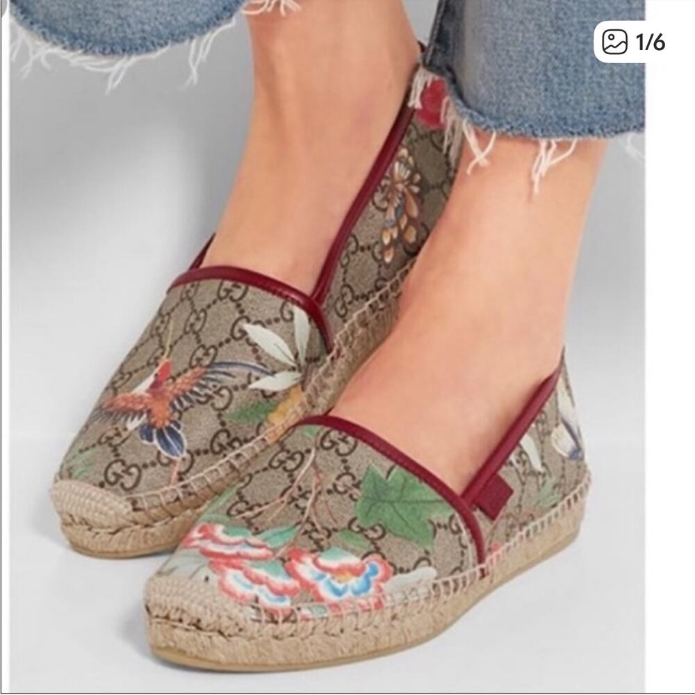 Gucci Tian Hummingbird GG Supreme Monogram Espadrille Flats EU 36 Slip On - Picture 2 of 11